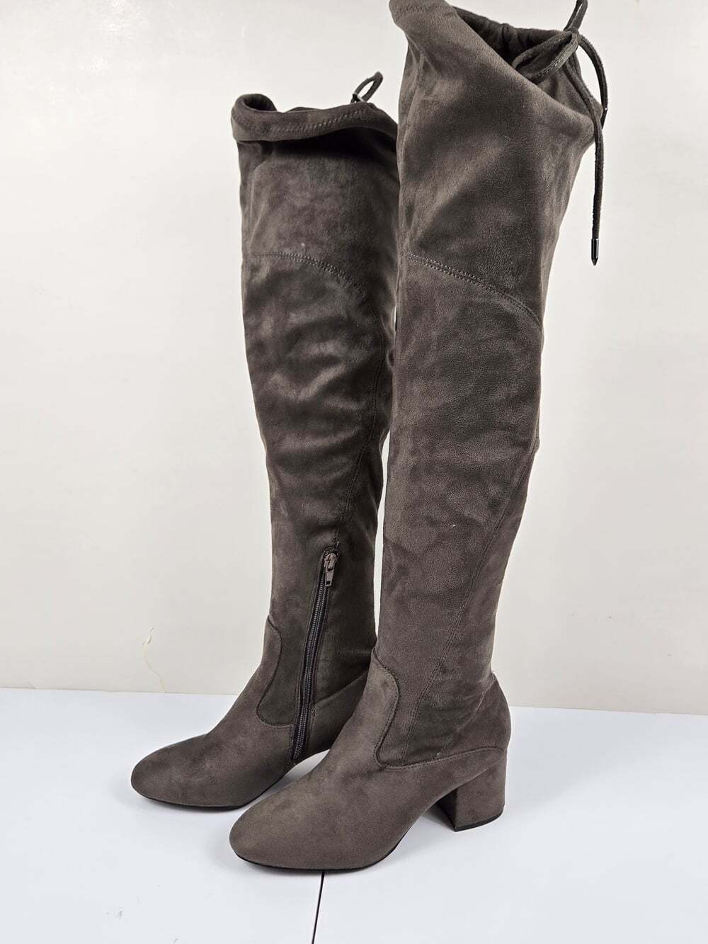 Expression Adley Grey Faux Suede Over the Knee Boots Block Heel Size 7